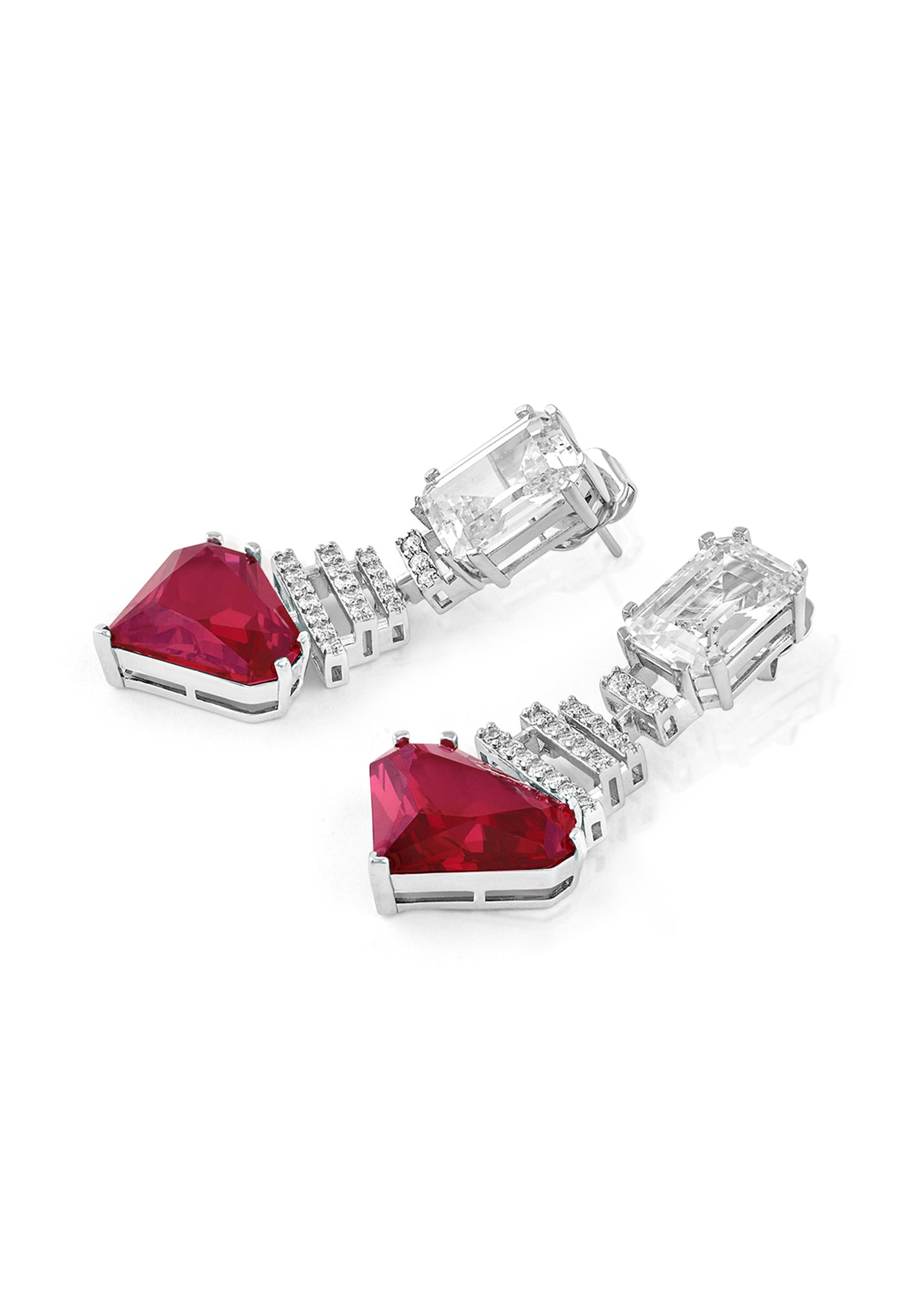 Isharya Ruby Corumdum Drop Earrings In Rhodium Plating indian designer wear online shopping melange singapore