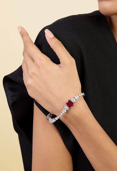 Isharya Ruby Corumdum Tennis Bracelet In Rhodium Plating indian designer wear online shopping melange singapore