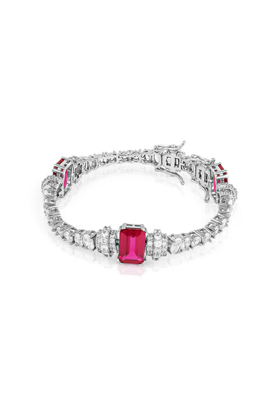 Isharya Ruby Corumdum Tennis Bracelet In Rhodium Plating indian designer wear online shopping melange singapore