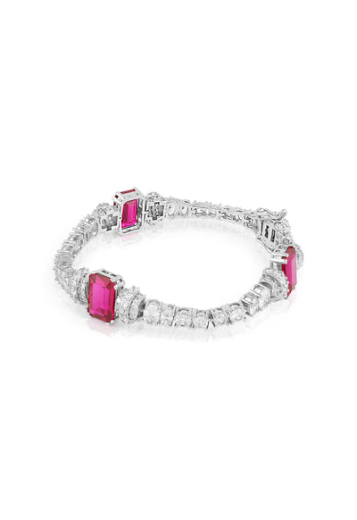 Isharya Ruby Corumdum Tennis Bracelet In Rhodium Plating indian designer wear online shopping melange singapore