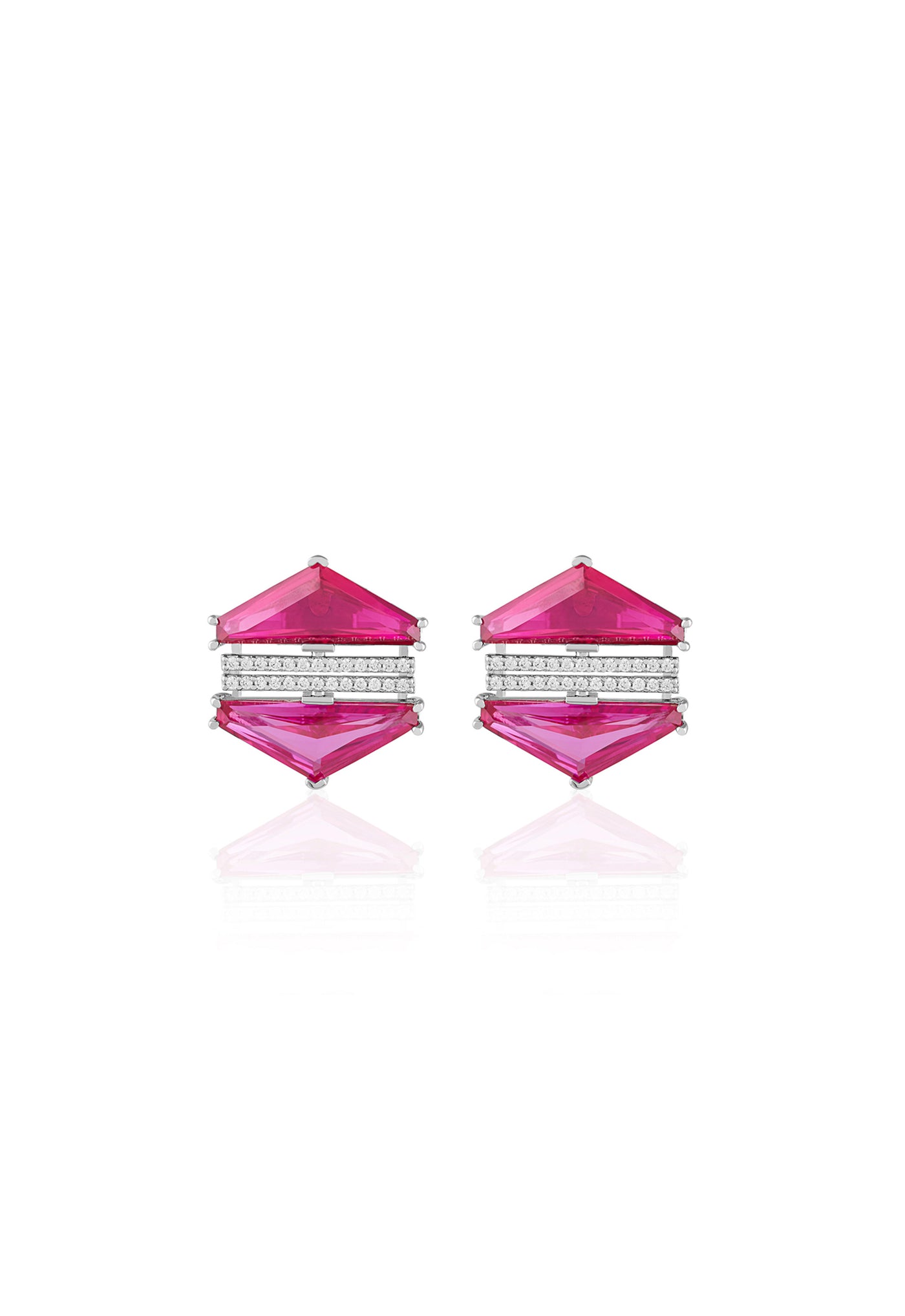 Isharya Ruby Corumdum & Pink Tourmaline Earrings In Rhodium Plating indian designer wear online shopping melange singapore