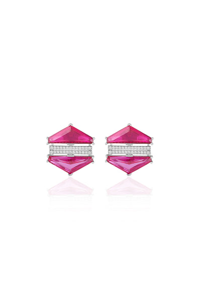 Isharya Ruby Corumdum & Pink Tourmaline Earrings In Rhodium Plating indian designer wear online shopping melange singapore