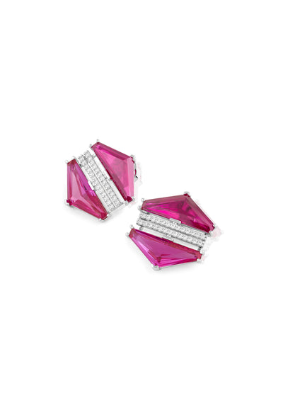 Isharya Ruby Corumdum & Pink Tourmaline Earrings In Rhodium Plating indian designer wear online shopping melange singapore