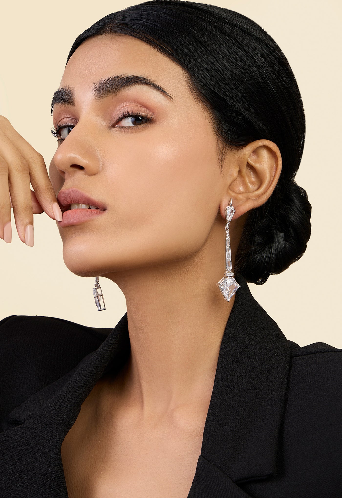 Isharya Sleek Hydro Drop Earrings In Rhodium Plating indian designer wear online shopping melange singapore