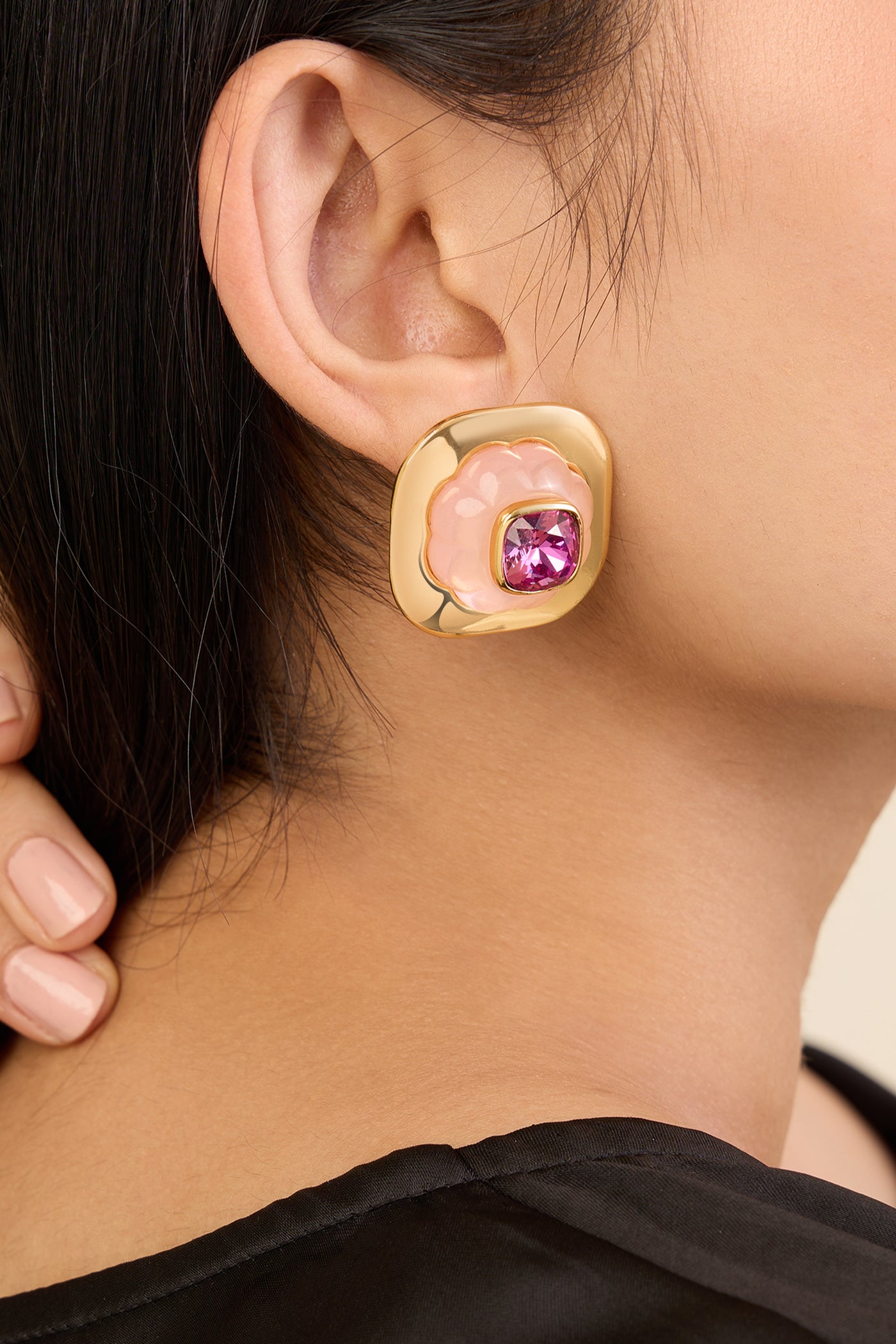 Isharya Think Pink Statement Studs In 18kt Gold Plated indian designer wear online shopping melange singapore