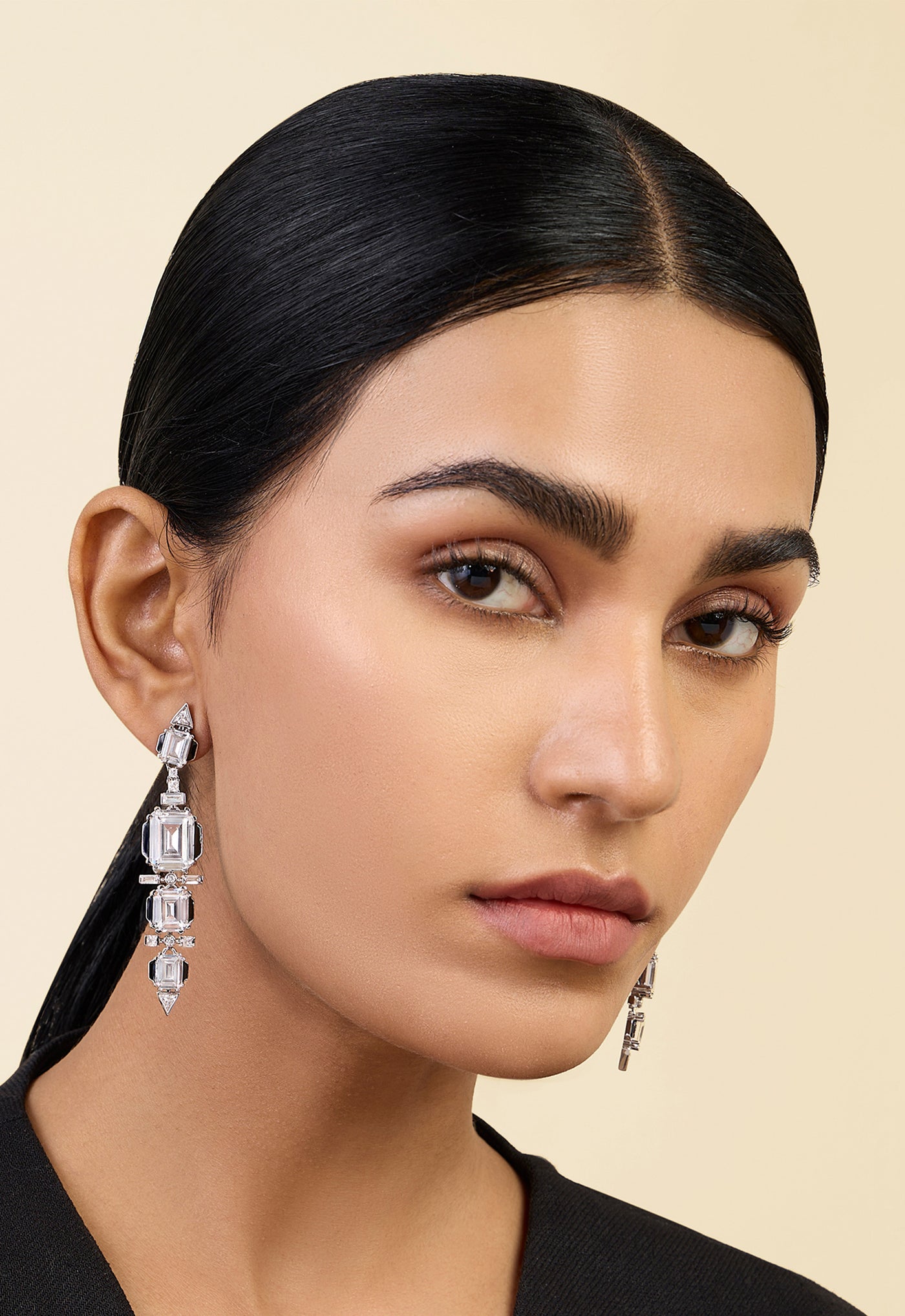 Isharya Three Tier Dangler Earrings In Rhodium Plating indian designer wear online shopping melange singapore