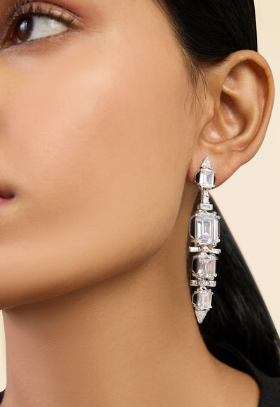 Isharya Three Tier Dangler Earrings In Rhodium Plating indian designer wear online shopping melange singapore