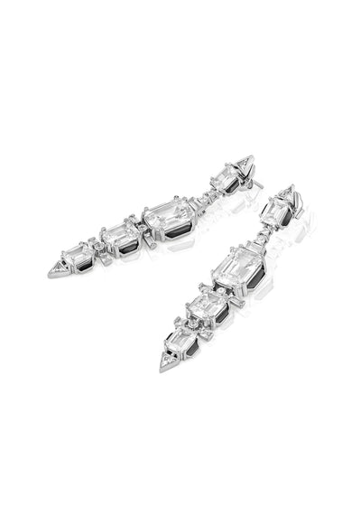 Isharya Three Tier Dangler Earrings In Rhodium Plating indian designer wear online shopping melange singapore