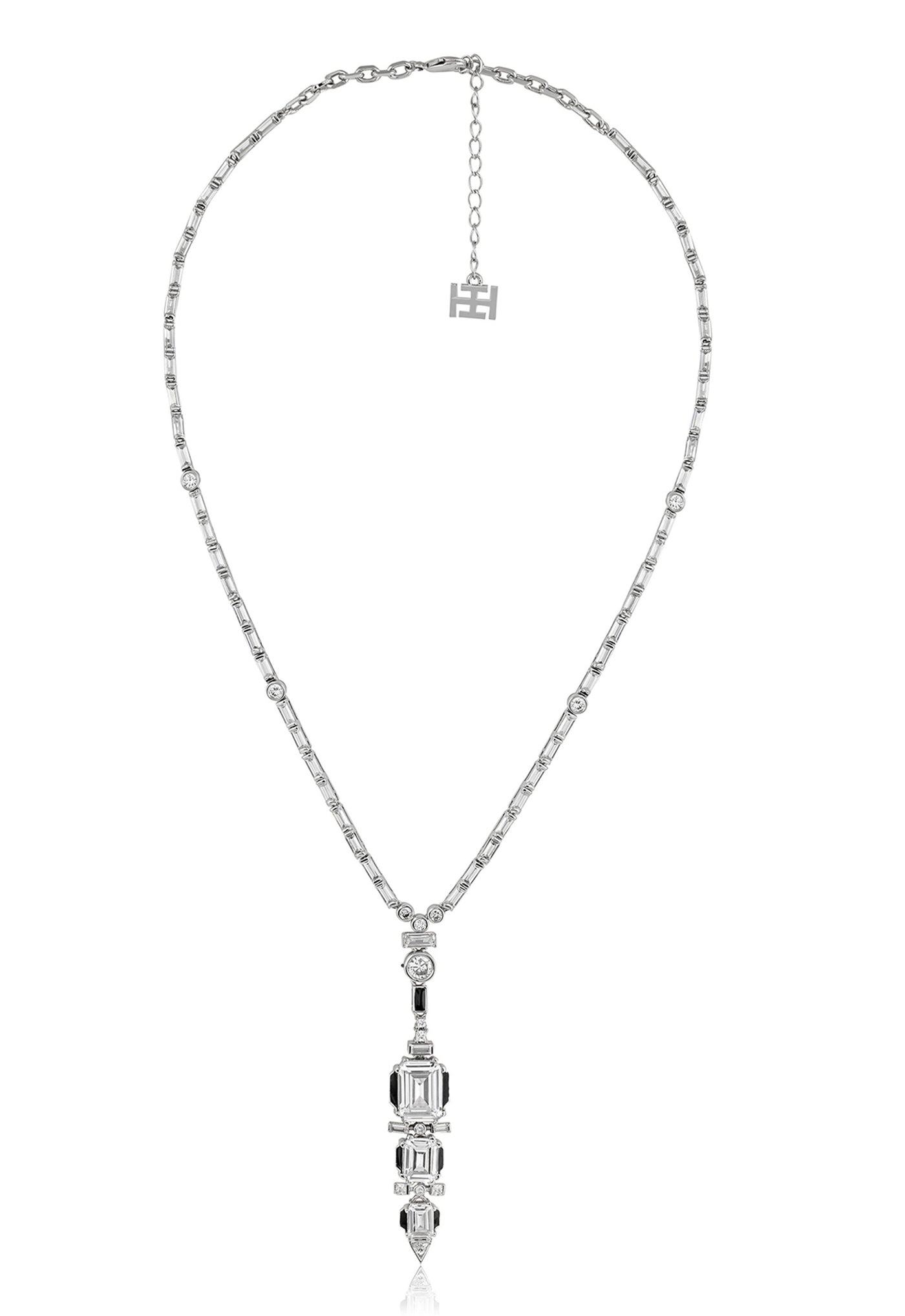 Isharya Three Tier Diamond Lariat In Rhodium Plating indian designer wear online shopping melange singapore