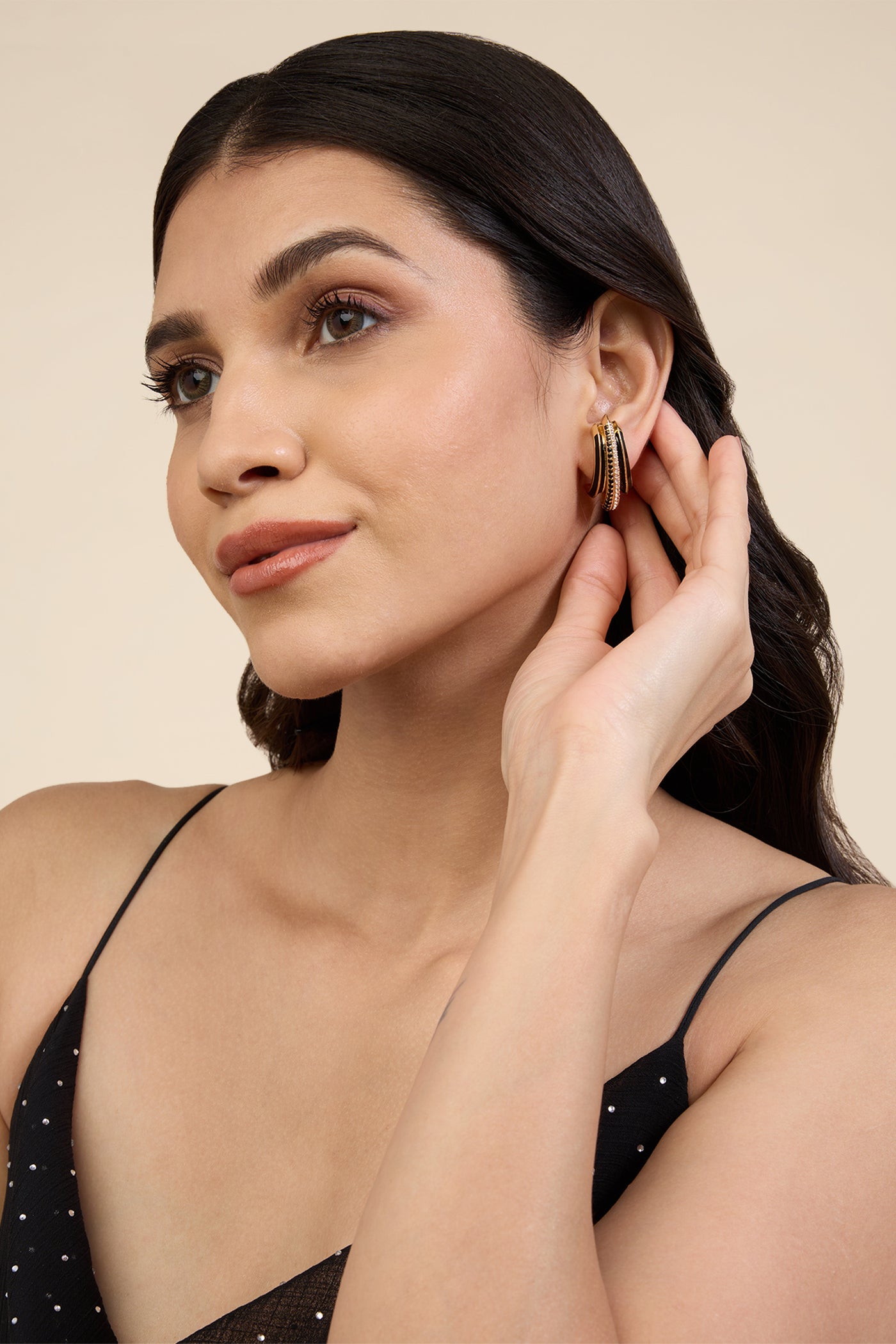 Isharya Triple Shine Earrings 18Kt Gold Plated indian designer wear online shopping melange singapore