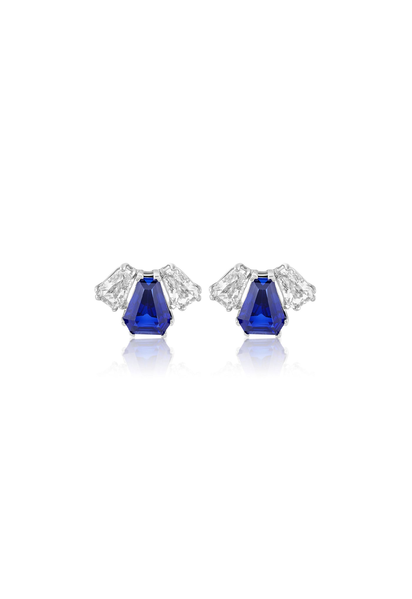 Isharya Triple Stone Blue Corumdum Studs In Rhodium Plating indian designer wear online shopping melange singapore