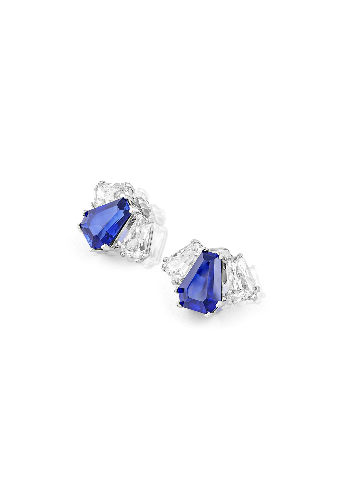 Isharya Triple Stone Blue Corumdum Studs In Rhodium Plating indian designer wear online shopping melange singapore