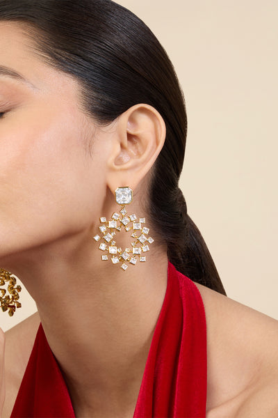 Isharya White Cosmic Flair Earrings In 18Kt Gold Plated indian designer wear online shopping melange singapore