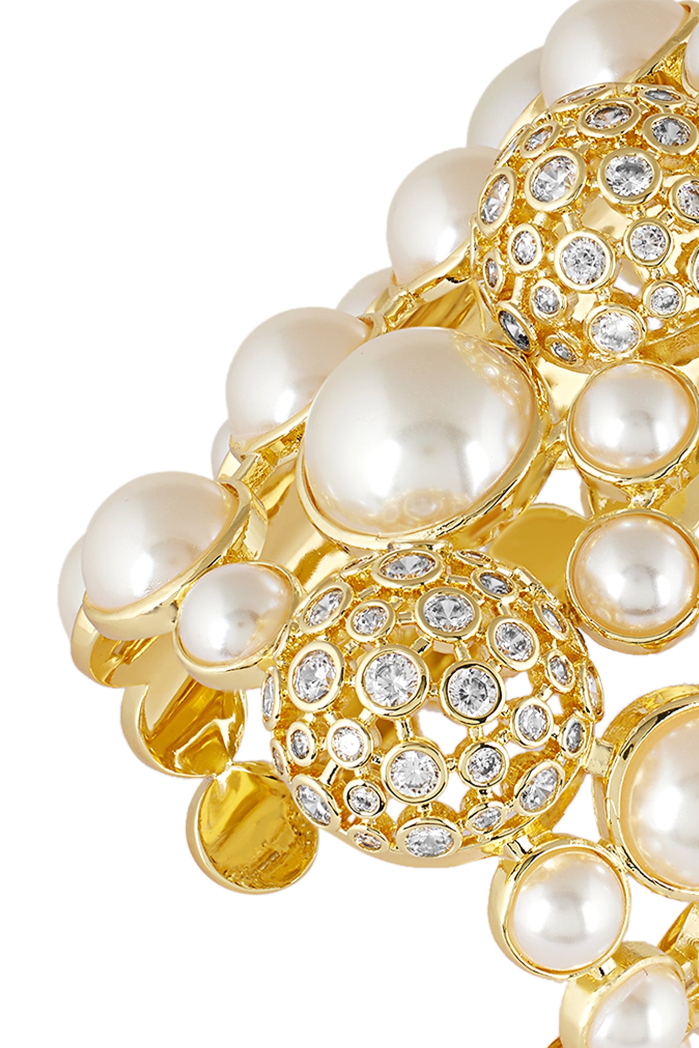 Isharya White Crystal Ball Pearl Statement Cuff In 18Kt Gold Plated indian designer wear online shopping melange singapore