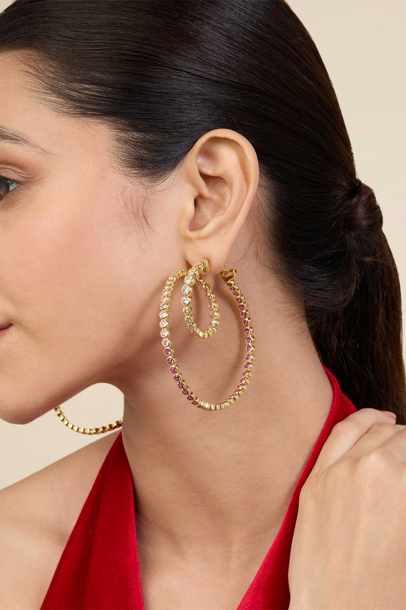 Isharya White And Pink Spiral Hoop Earrings In 18Kt Gold Plated indian designer wear online shopping melange singapore