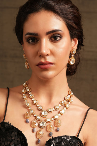 Joules by Radhika Amber Glow Polki Necklace Set indian designer wear online shopping melange singapore
