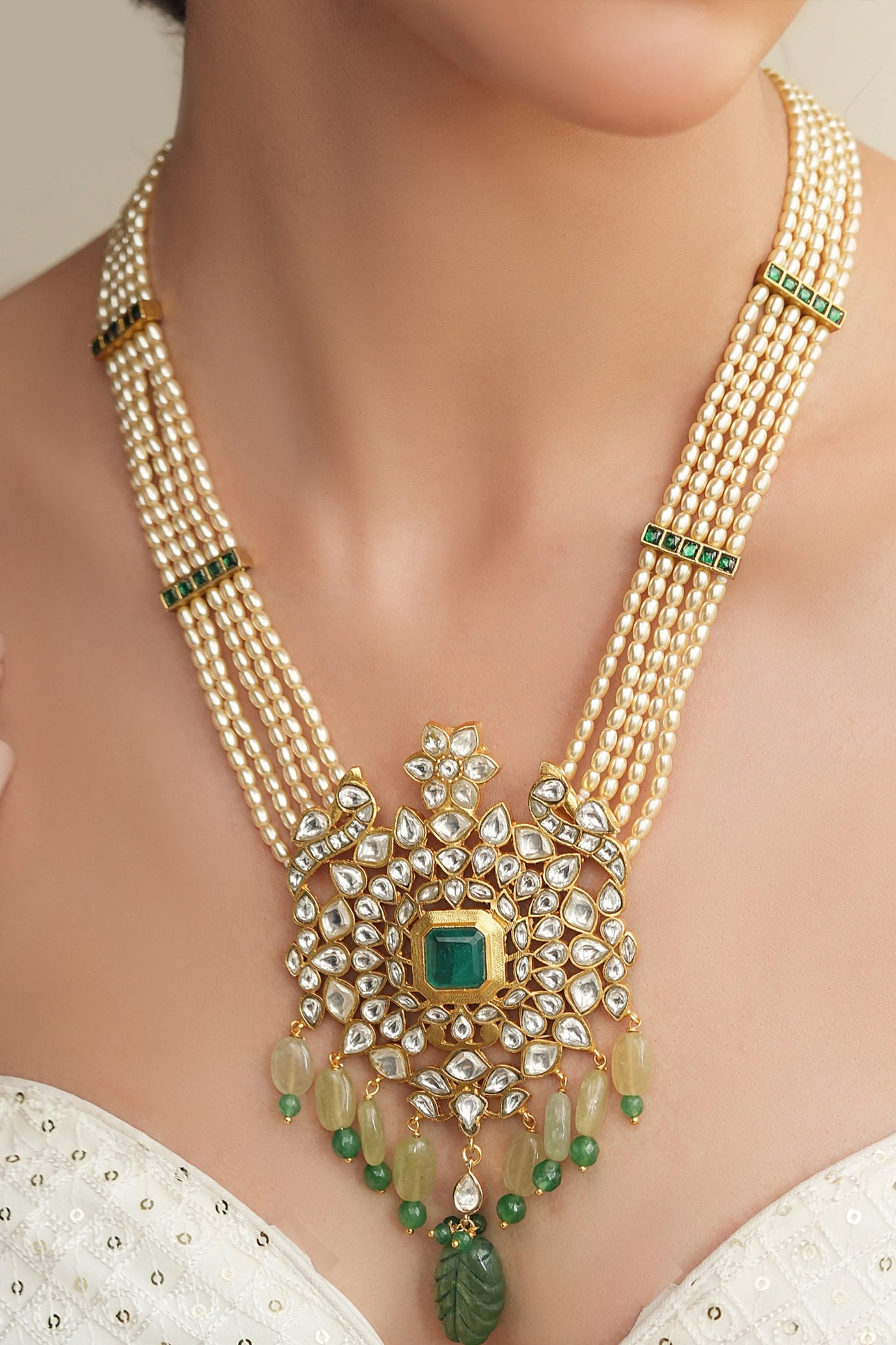 Joules by Radhika Cream Blossom Polki Necklace indian designer wear online shopping melange singapore
