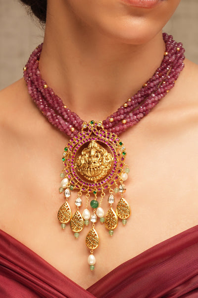 Joules by Radhika Crimson Bloom Temple Necklace indian designer wear online shopping melange singapore