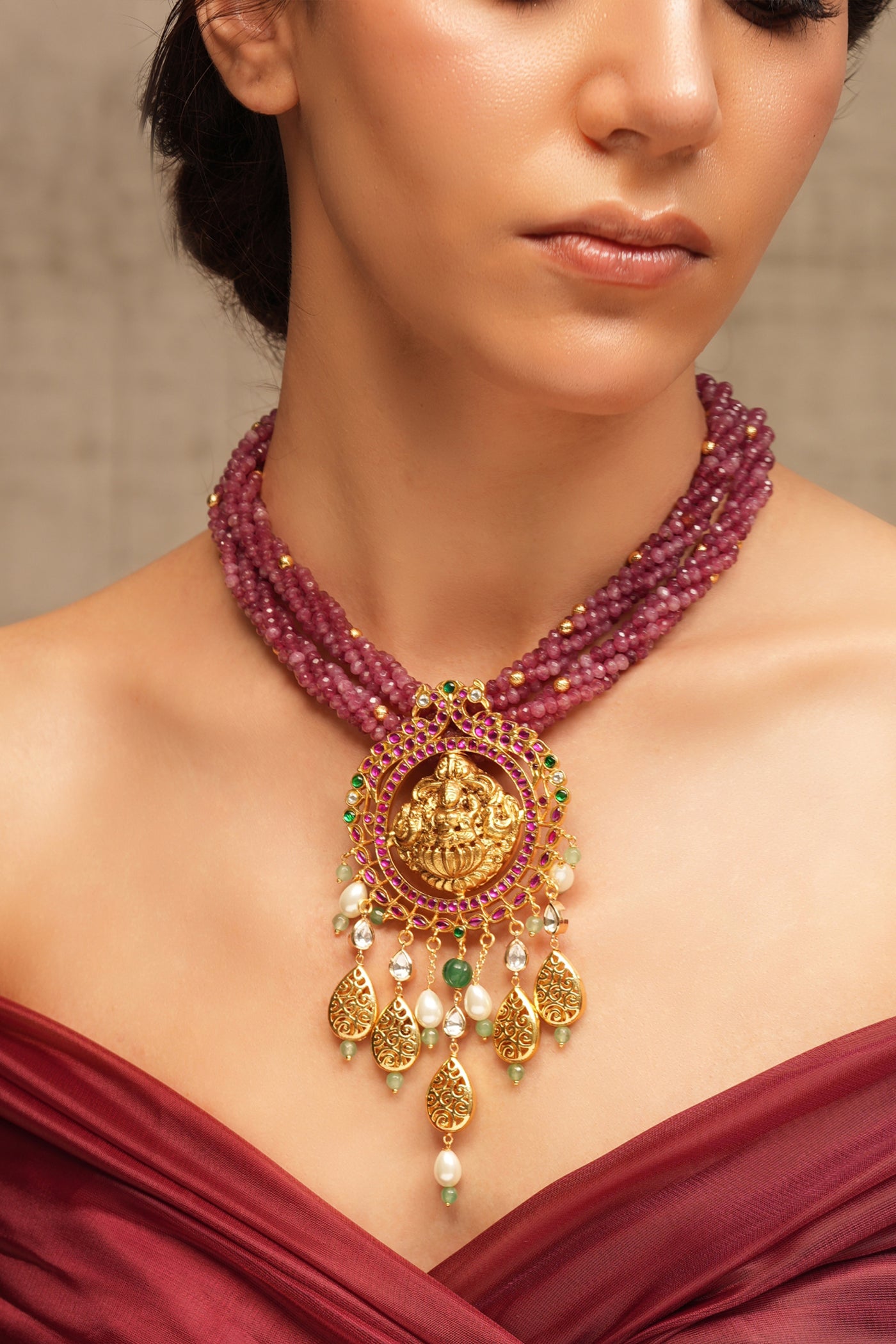 Joules by Radhika Crimson Bloom Temple Necklace indian designer wear online shopping melange singapore