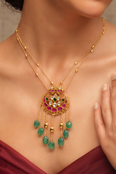 Joules by Radhika Emerald Drop Rajwadi Necklace indian designer wear online shopping melange singapore
