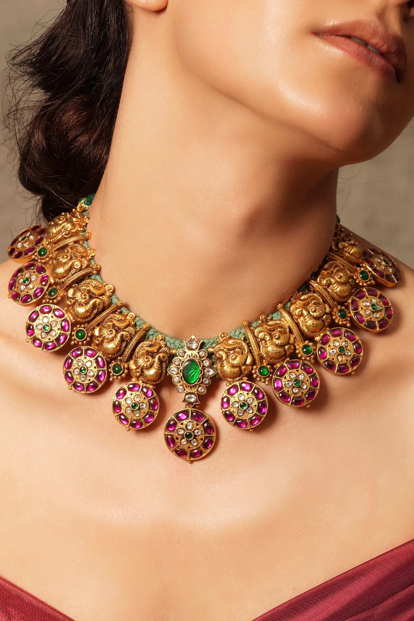 Joules by Radhika Golden Aura Temple Necklace indian designer wear online shopping melange singapore