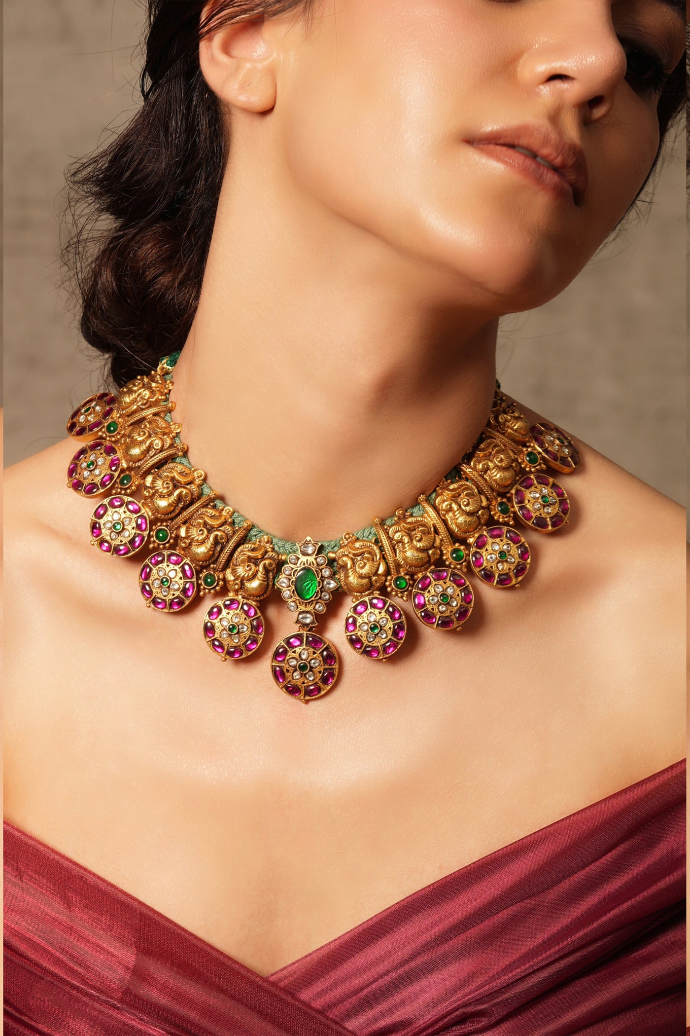 Joules by Radhika Golden Aura Temple Necklace indian designer wear online shopping melange singapore