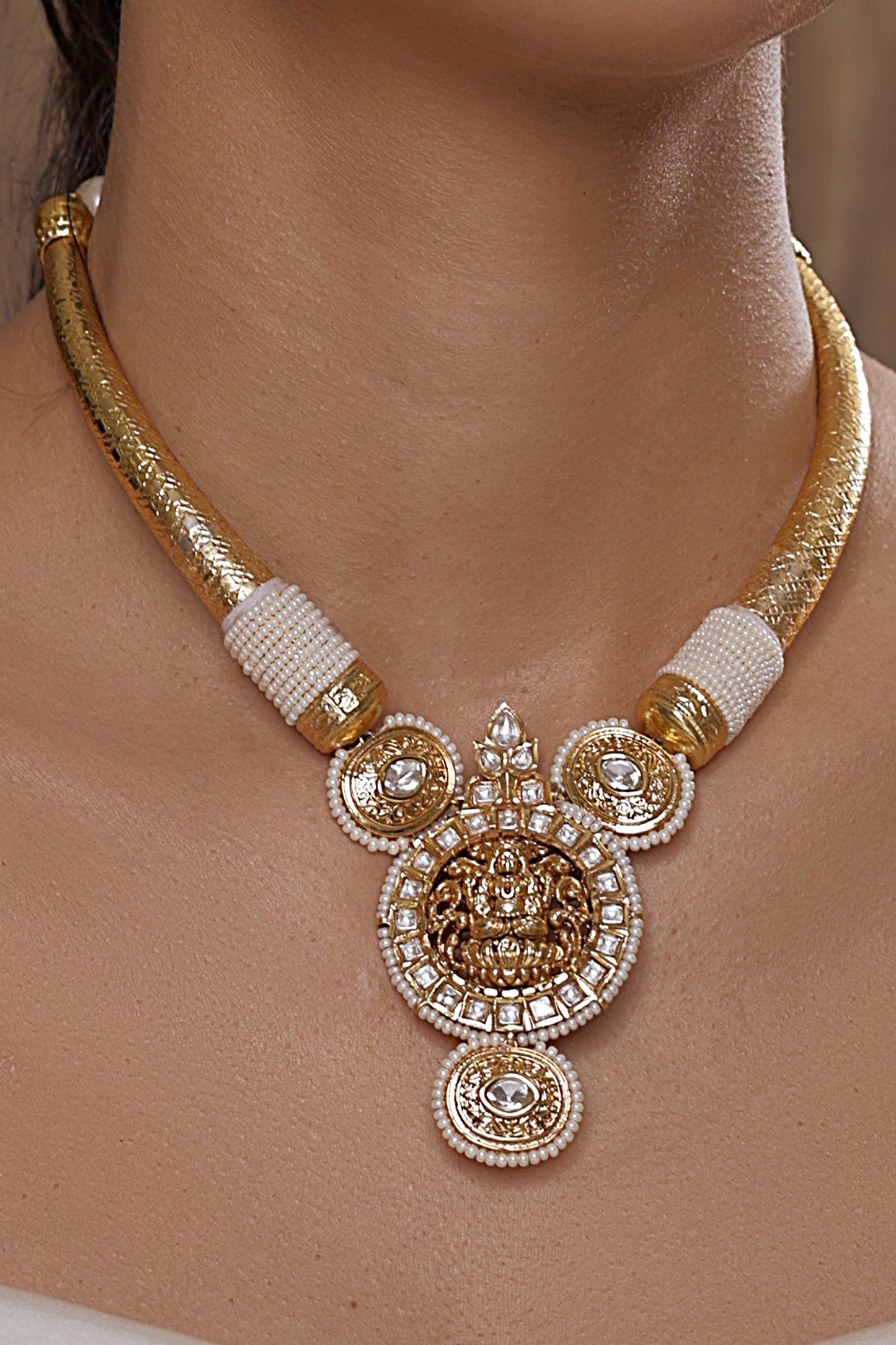 Joules by Radhika Golden Bespoke Stiff Necklace indian designer wear online shopping melange singapore