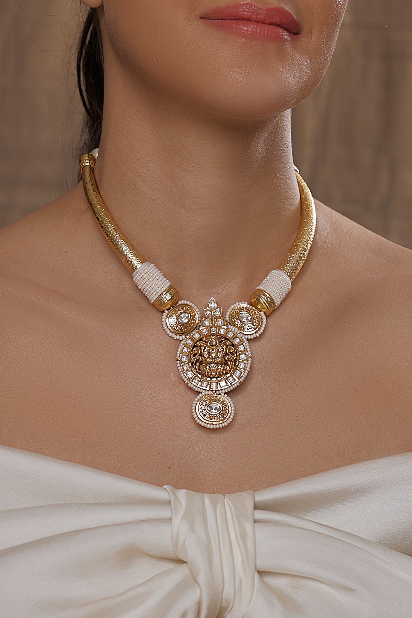 Joules by Radhika Golden Bespoke Stiff Necklace indian designer wear online shopping melange singapore