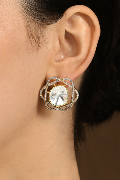 Joules by Radhika Mesmerizing Polki Stud Earrings indian designer wear online shopping melange singapore