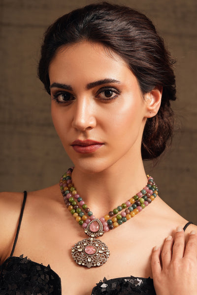 Joules by Radhika Multicolor Polki Pendant Necklace indian designer wear online shopping melange singapore