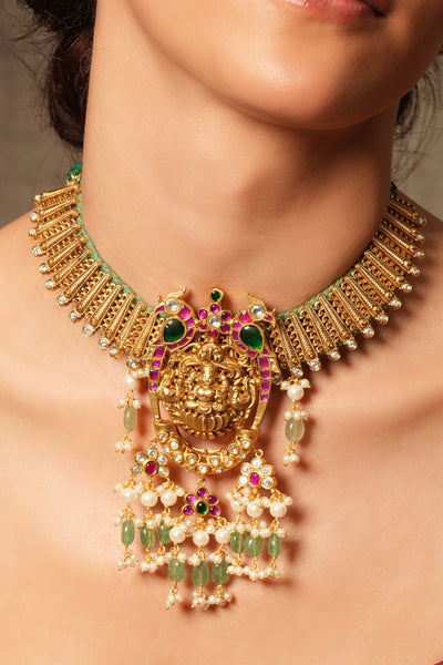 Joules by Radhika Pearl Cascade Temple Choker indian designer wear online shopping melange singapore
