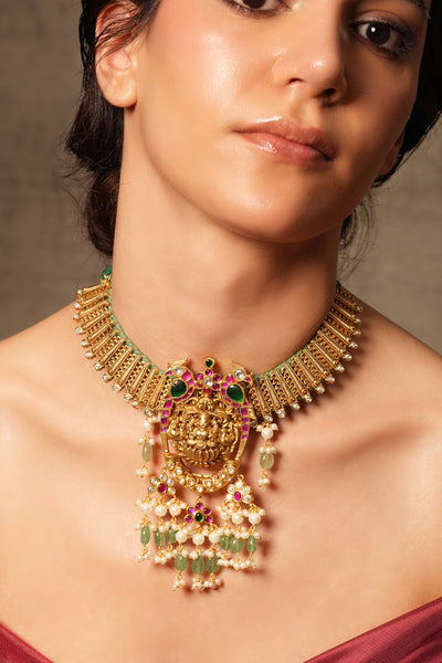 Joules by Radhika Pearl Cascade Temple Choker indian designer wear online shopping melange singapore
