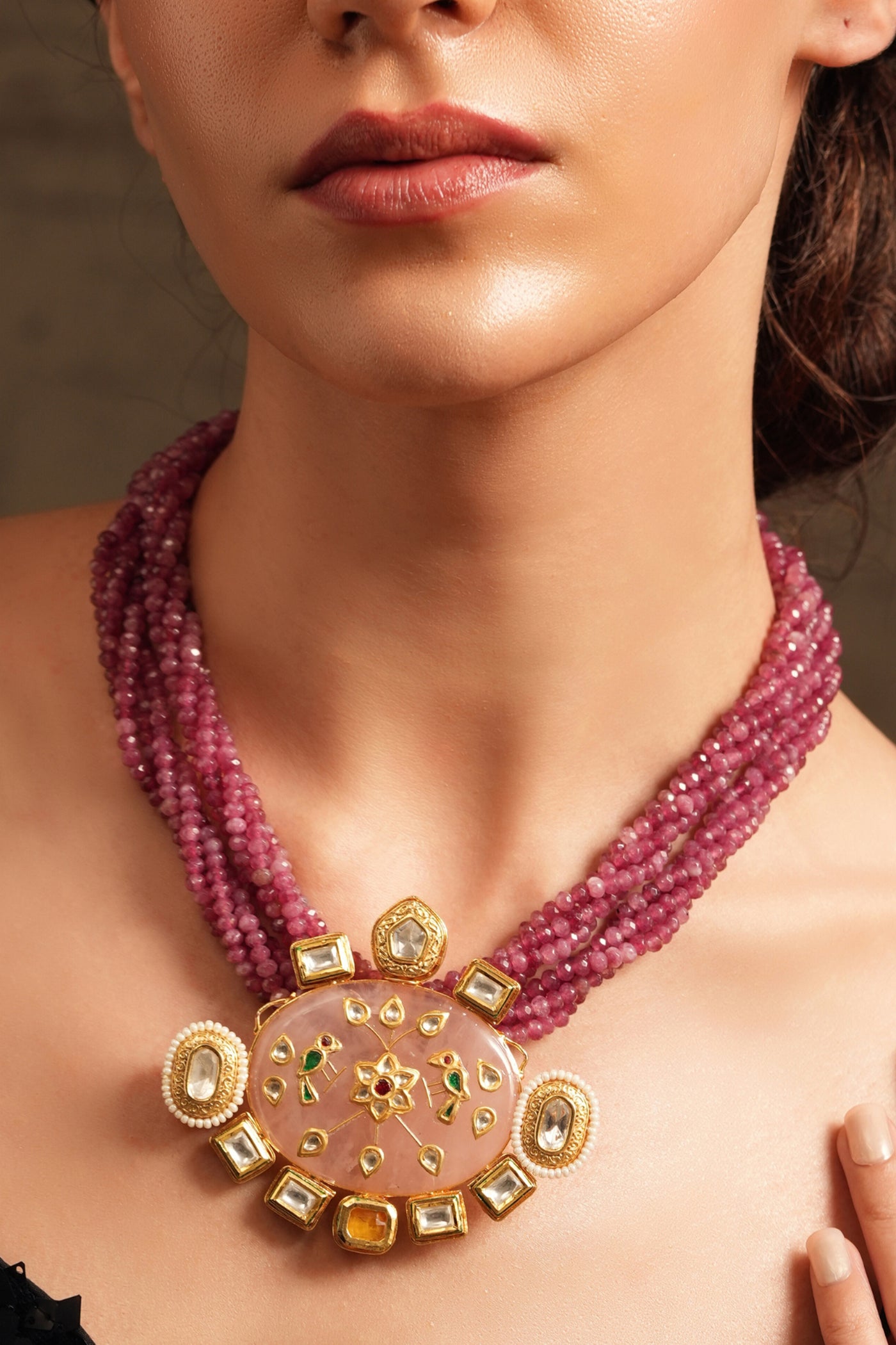 Joules by Radhika Pink Blossom Bead Necklace indian designer wear online shopping melange singapore