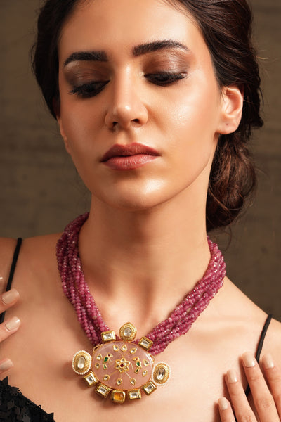 Joules by Radhika Pink Blossom Bead Necklace indian designer wear online shopping melange singapore