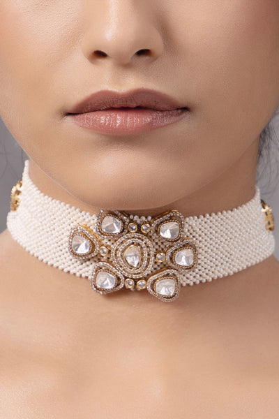 Joules by Radhika Polki Pearl Classic Choker Gold Necklace indian designer wear online shopping melange singapore