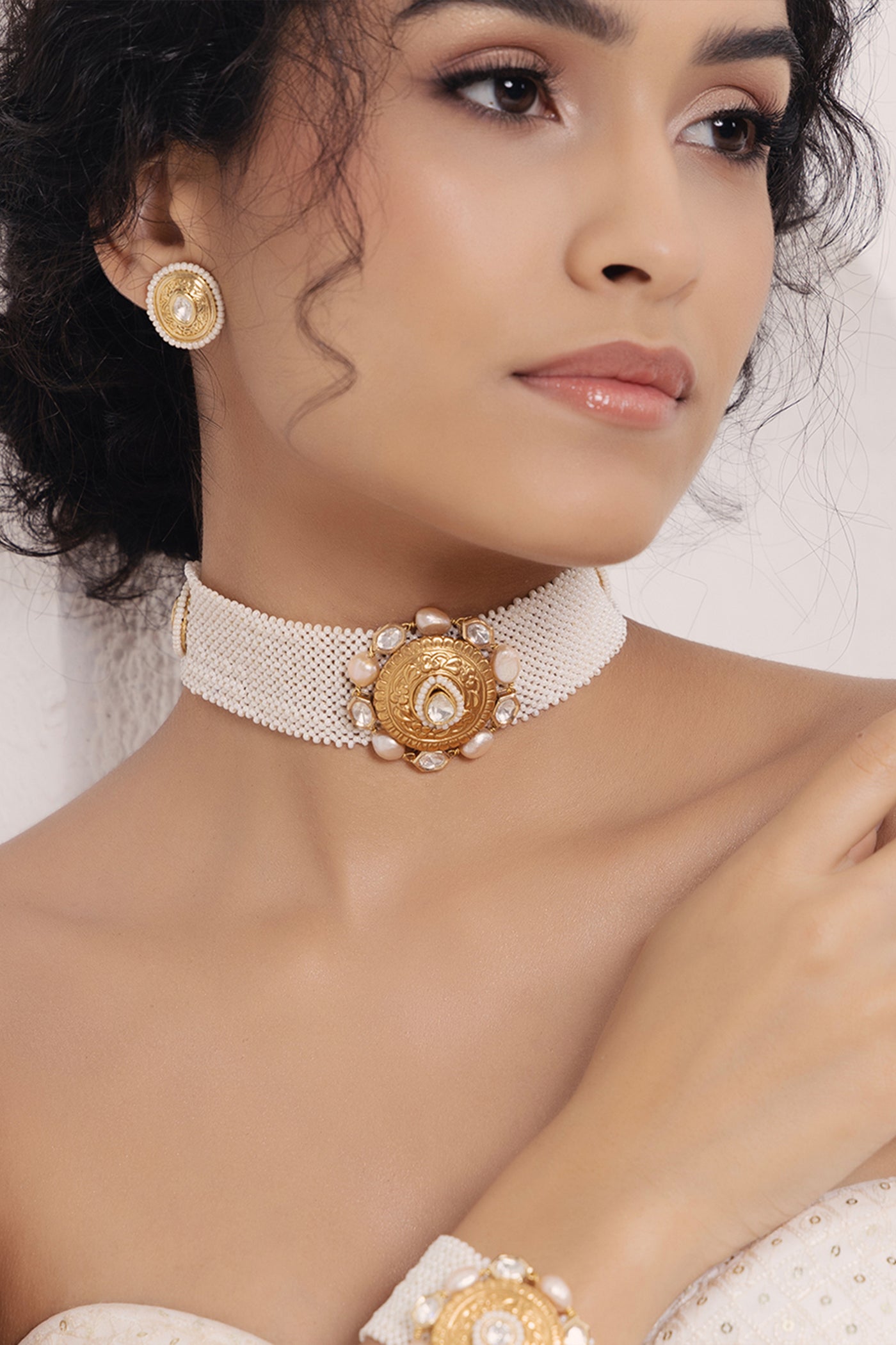 Joules by Radhika Polki Pearl Elegant Choker Necklace Set indian designer wear online shopping melange singapore