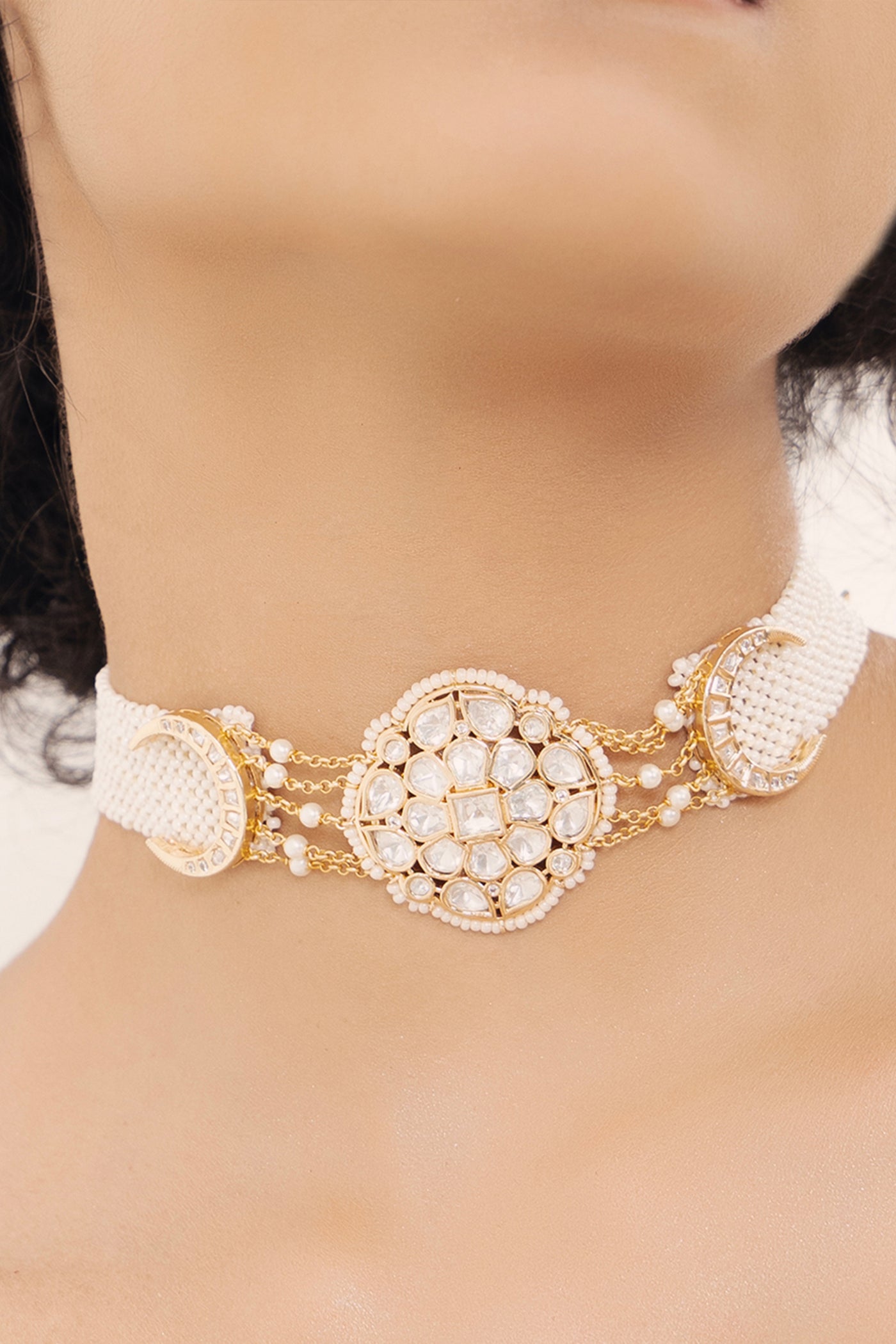 Joules by Radhika Polki Pearl Sophisticated Choker Necklace Gold indian designer wear online shopping melange singapore