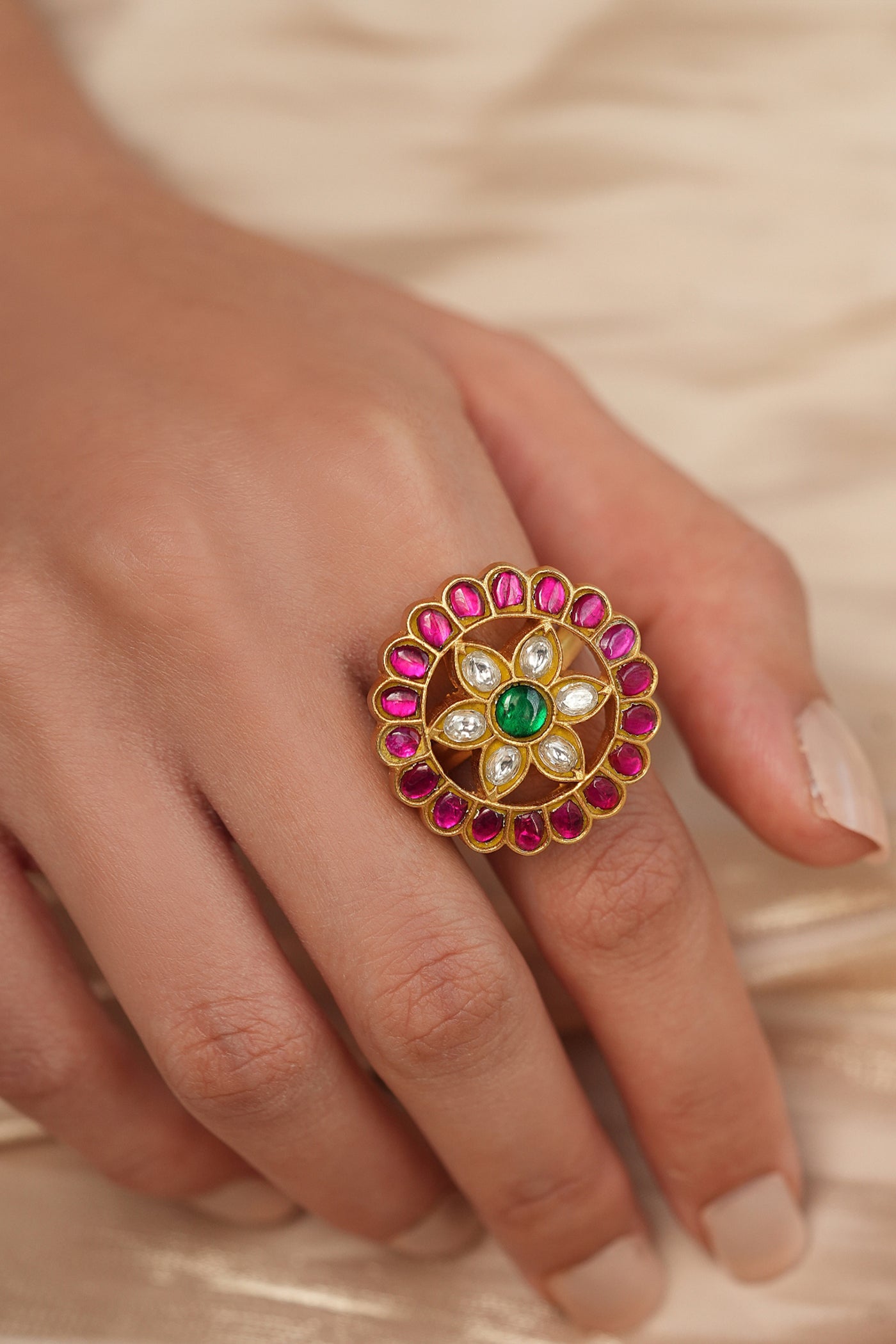 Joules by Radhika Polki Flower Ring indian designer wear online shopping melange singapore