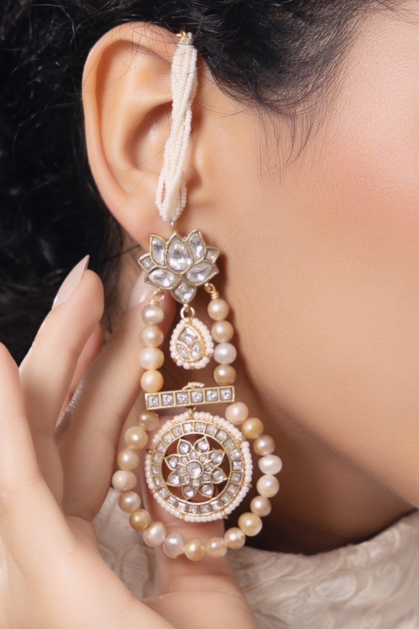 Joules by Radhika Polki Pearl Elegant Earrings indian designer wear online shopping melange singapore
