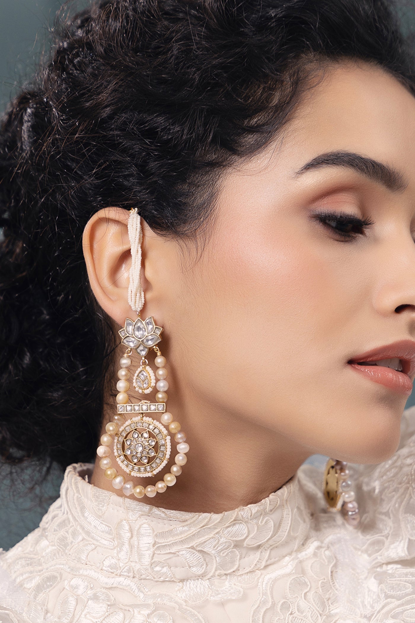 Joules by Radhika Polki Pearl Elegant Earrings indian designer wear online shopping melange singapore
