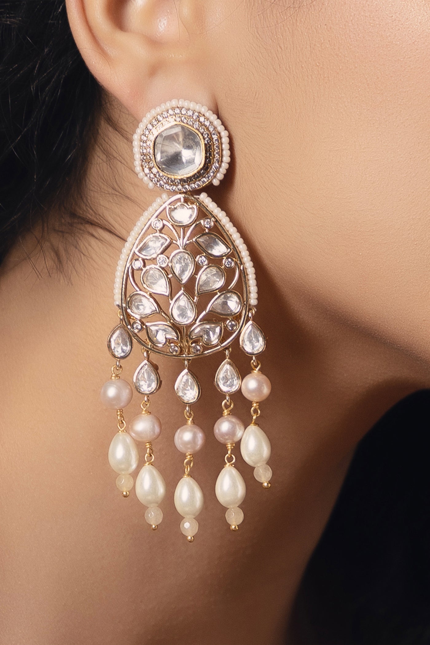 Joules by Radhika Polki Pearl Radiant Gold Earrings indian designer wear online shopping melange singapore