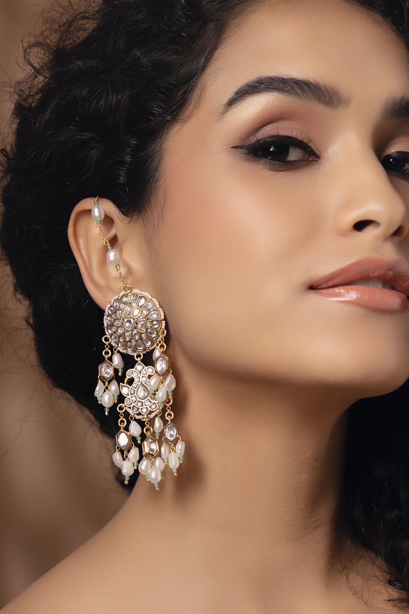 Joules by Radhika Polki Pearl Sparkling Earrings indian designer wear online shopping melange singapore
