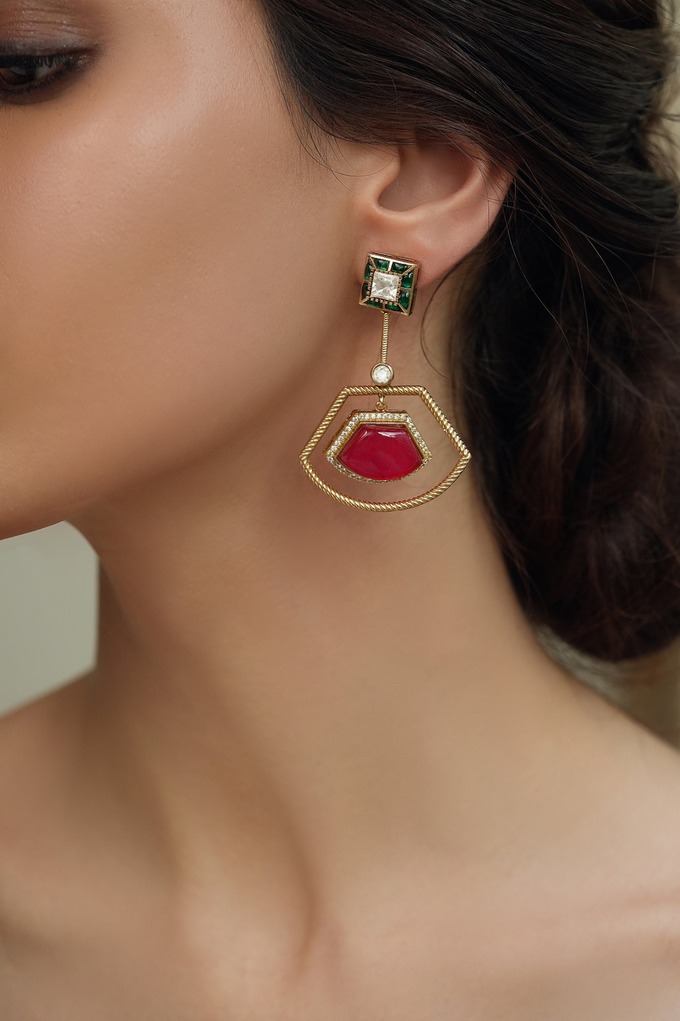 Joules by Radhika Scarlet Green Drops Earring indian designer wear online shopping melange singapore