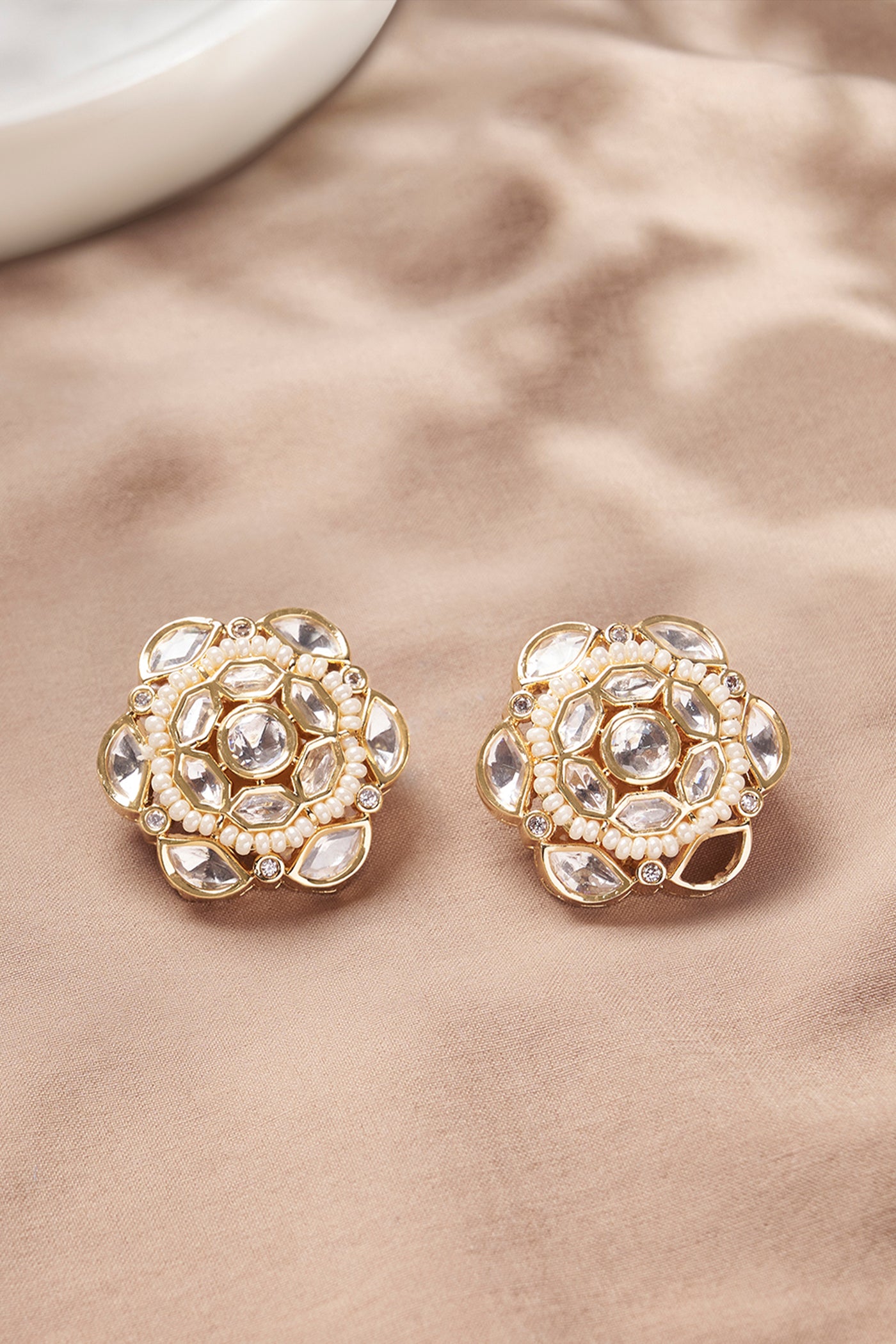 Joules by Radhika Shimmery Polki Stud Earrings indian designer wear online shopping melange singapore