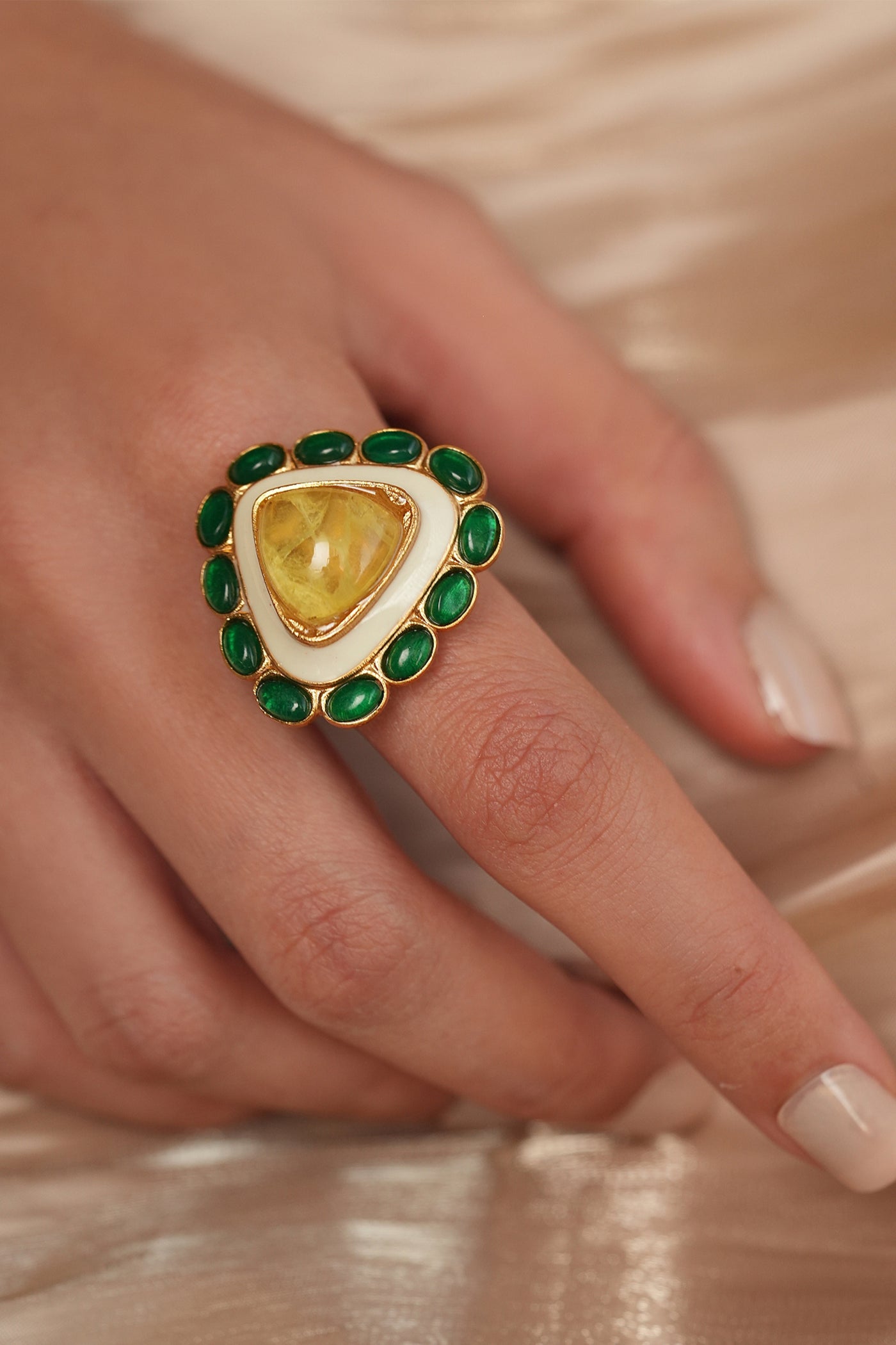 Joules by Radhika Sunlit Verdure Triangle Ring indian designer wear online shopping melange singapore