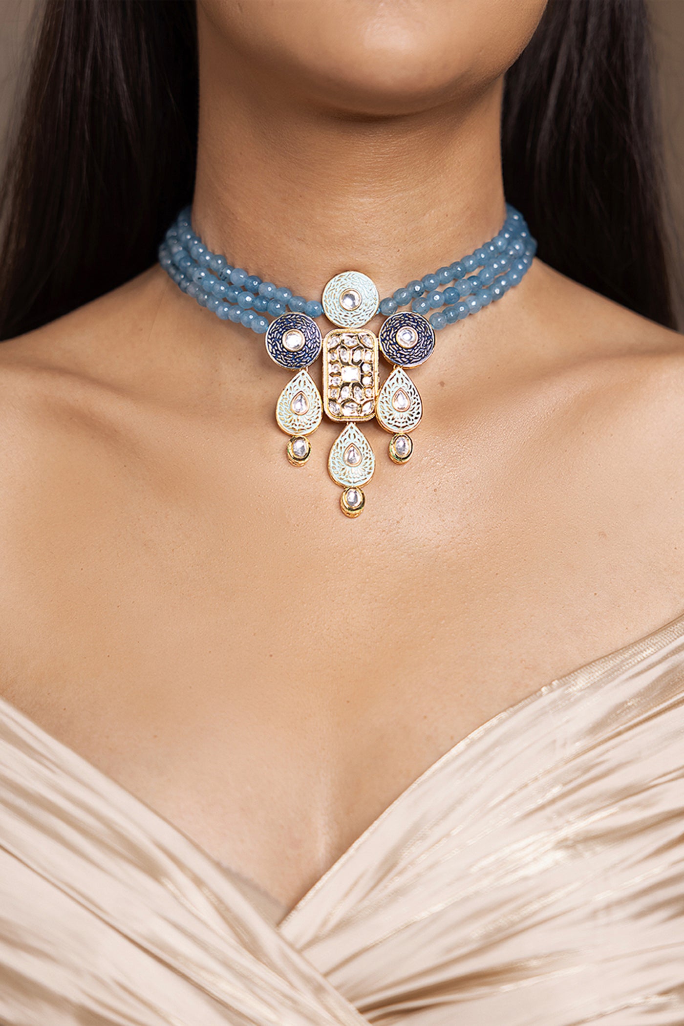 Joules by Radhika Tranquil Blue Choker indian designer wear online shopping melange singapore