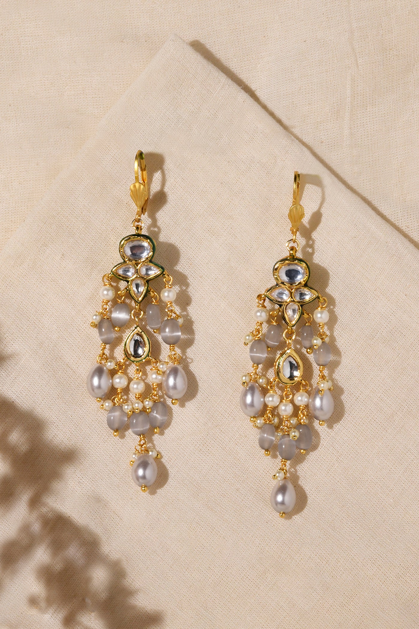 Joules by Radhika White Grey Kundan Dangler Earrings indian designer wear online shopping melange singapore