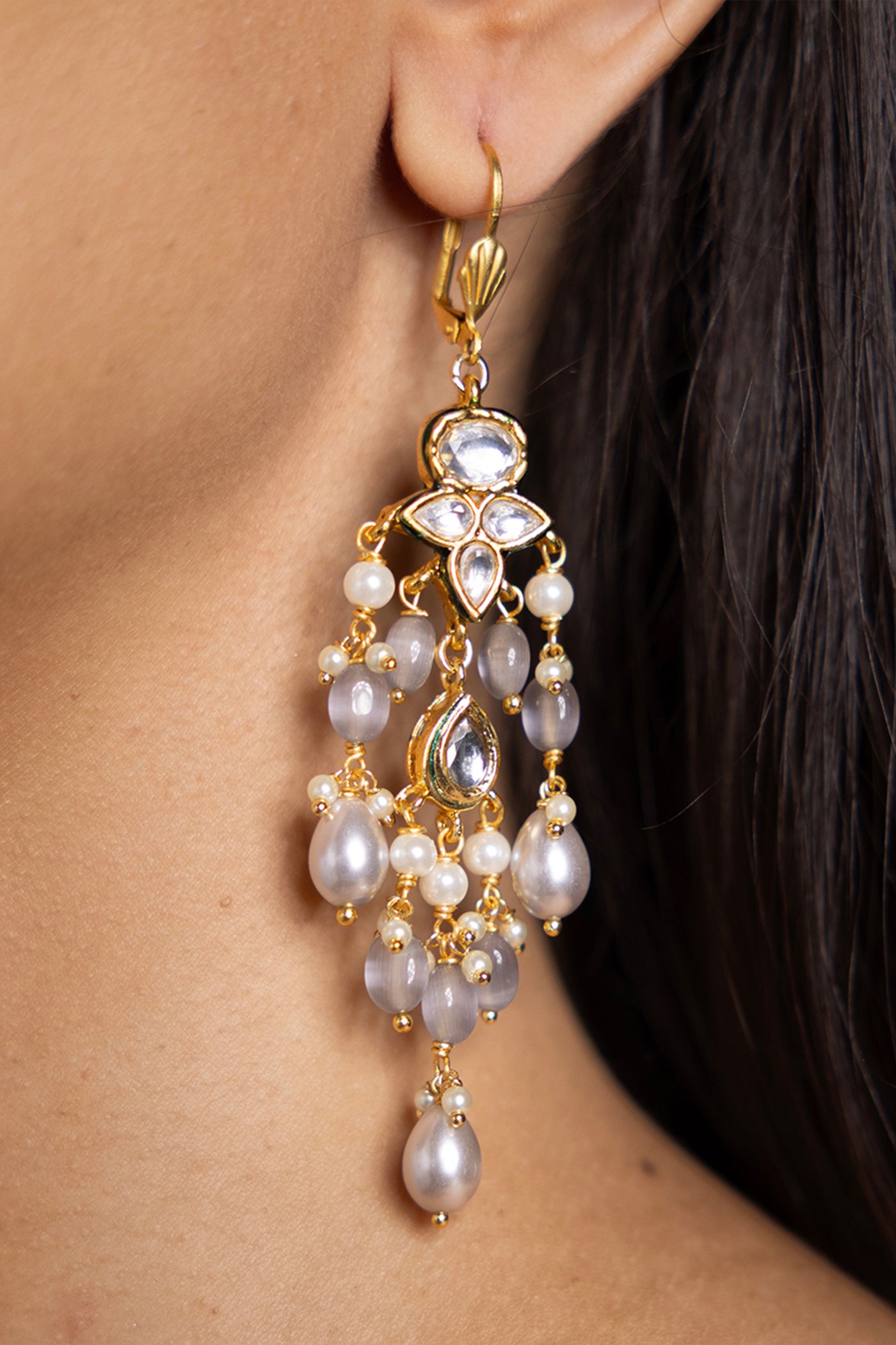 Joules by Radhika White Grey Kundan Dangler Earrings indian designer wear online shopping melange singapore