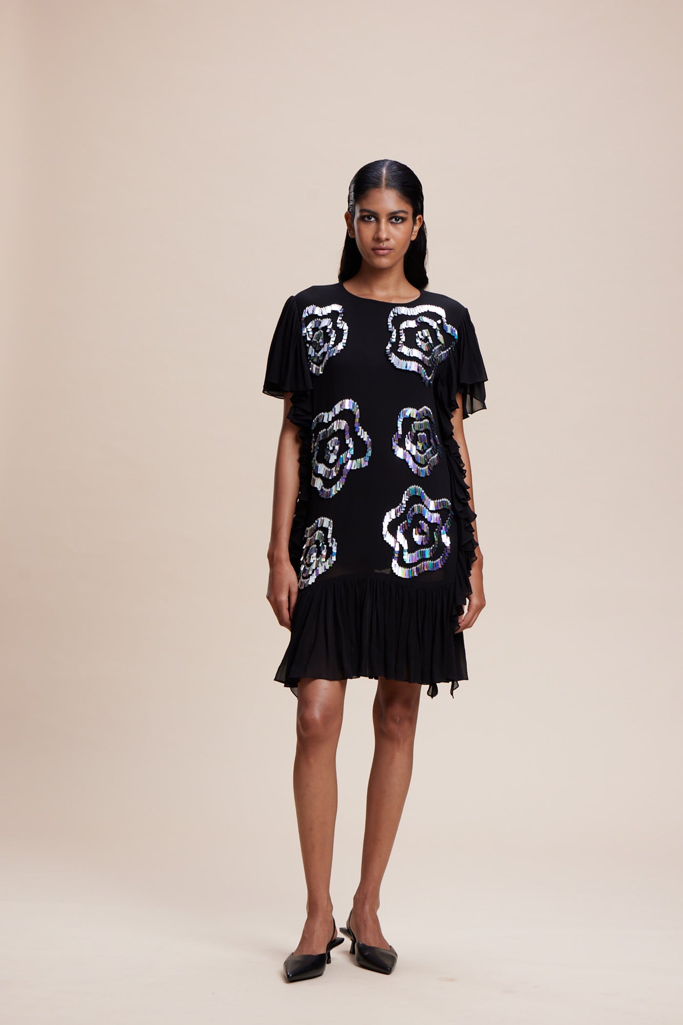 Kangana Trehan Black Midi Ruffle Dress indian designer wear online shopping melange singapore