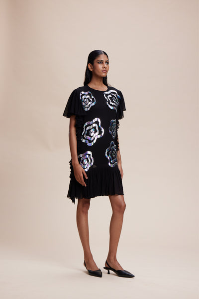 Kangana Trehan Black Midi Ruffle Dress indian designer wear online shopping melange singapore